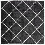 Tappeto Shaggy PAMPLONA a Pelo Lungo Nero e Crema 120x120 cm