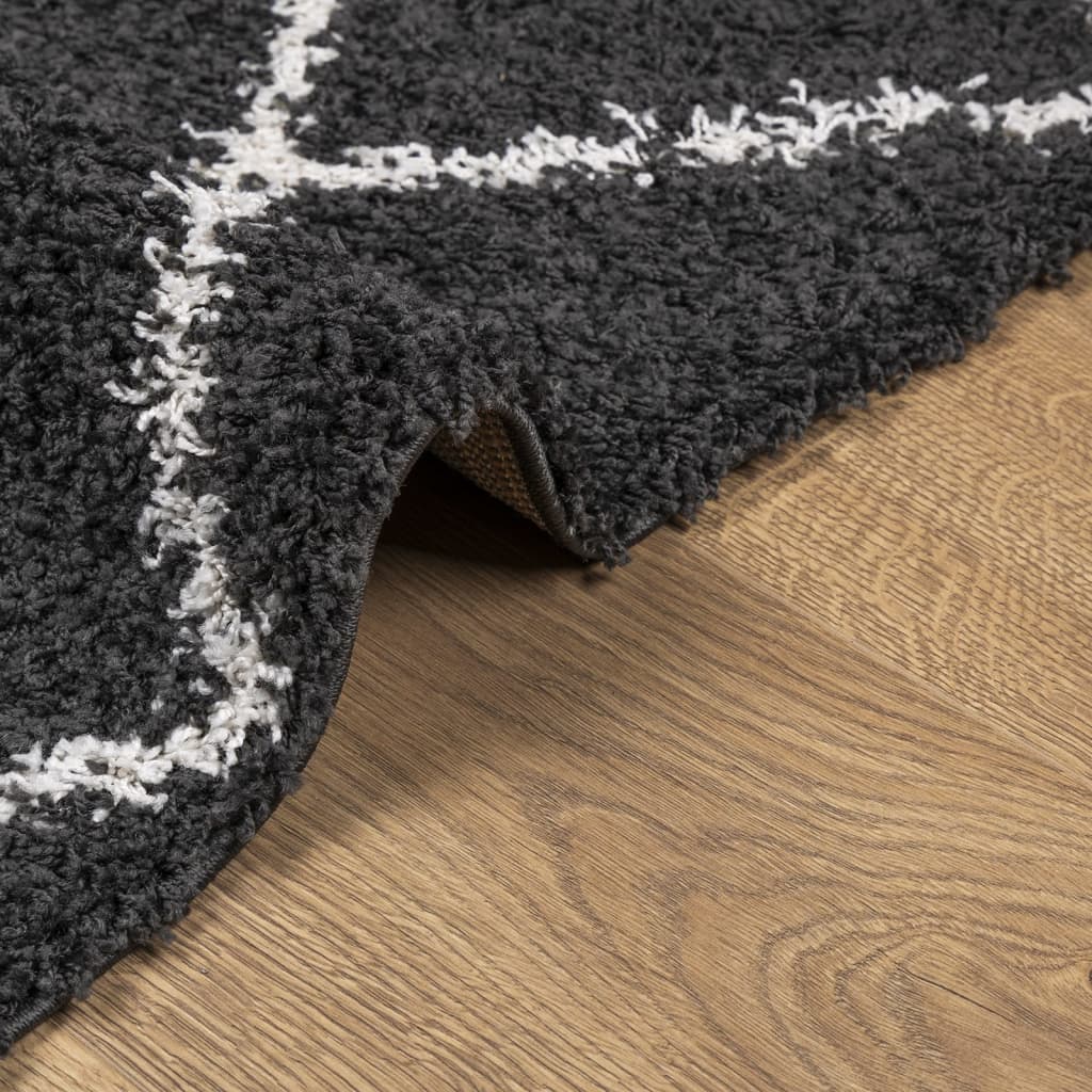 Tappeto Shaggy PAMPLONA a Pelo Lungo Nero e Crema 120x120 cm