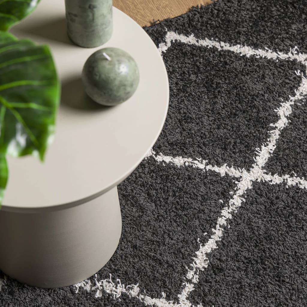 Tappeto Shaggy PAMPLONA a Pelo Lungo Nero e Crema 120x120 cm