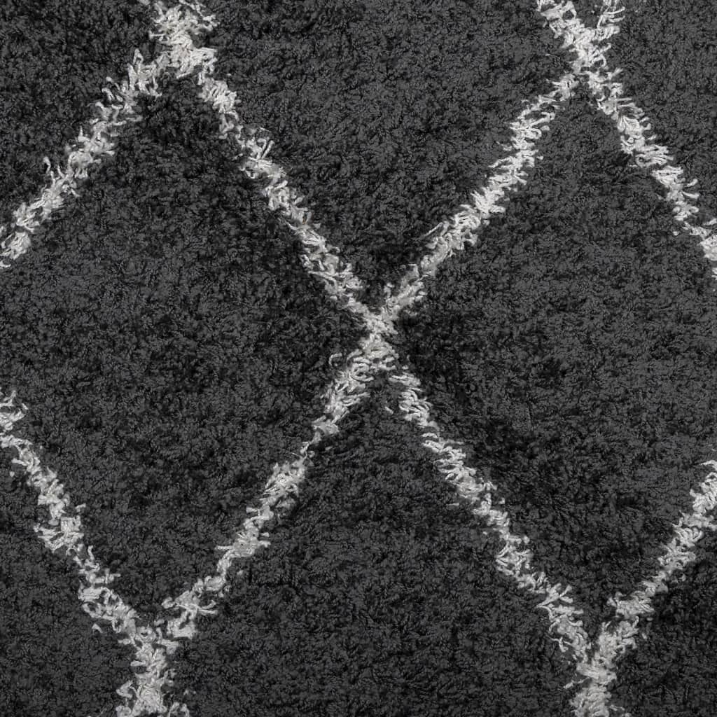 Tappeto Shaggy PAMPLONA a Pelo Lungo Nero e Crema 120x120 cm