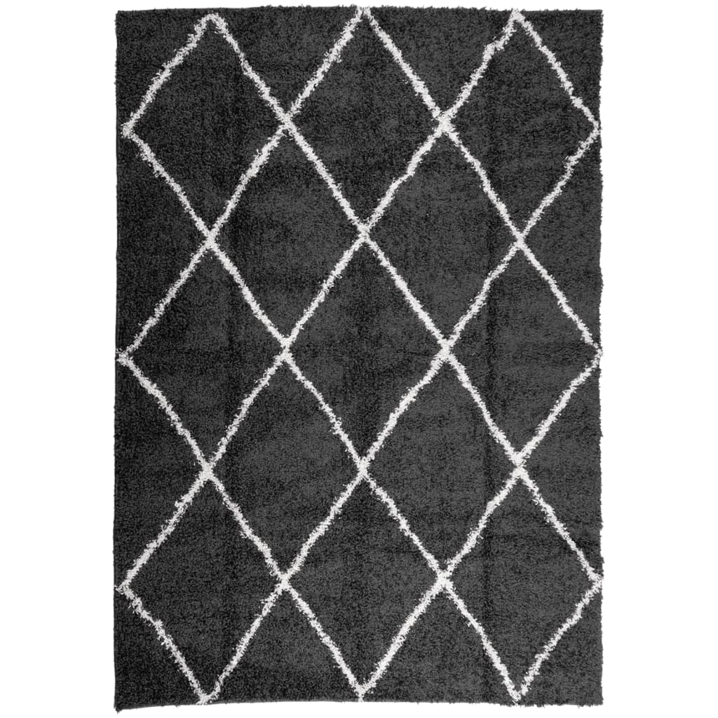 Tappeto Shaggy PAMPLONA a Pelo Lungo Nero e Crema 120x170 cm