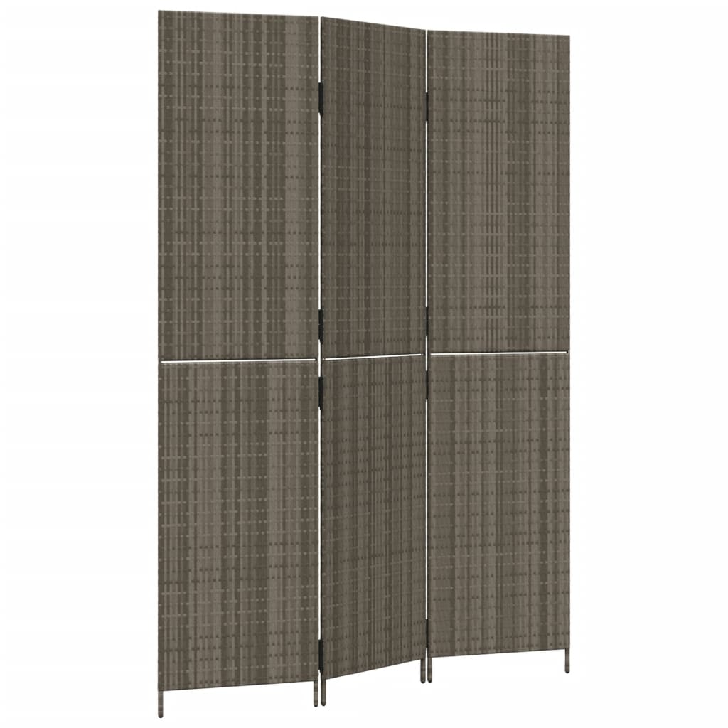 Divisorio per Ambienti a 3 Pannelli Grigio in Polyrattan