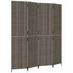 Divisorio per Ambienti a 4 Pannelli Grigio in Polyrattan