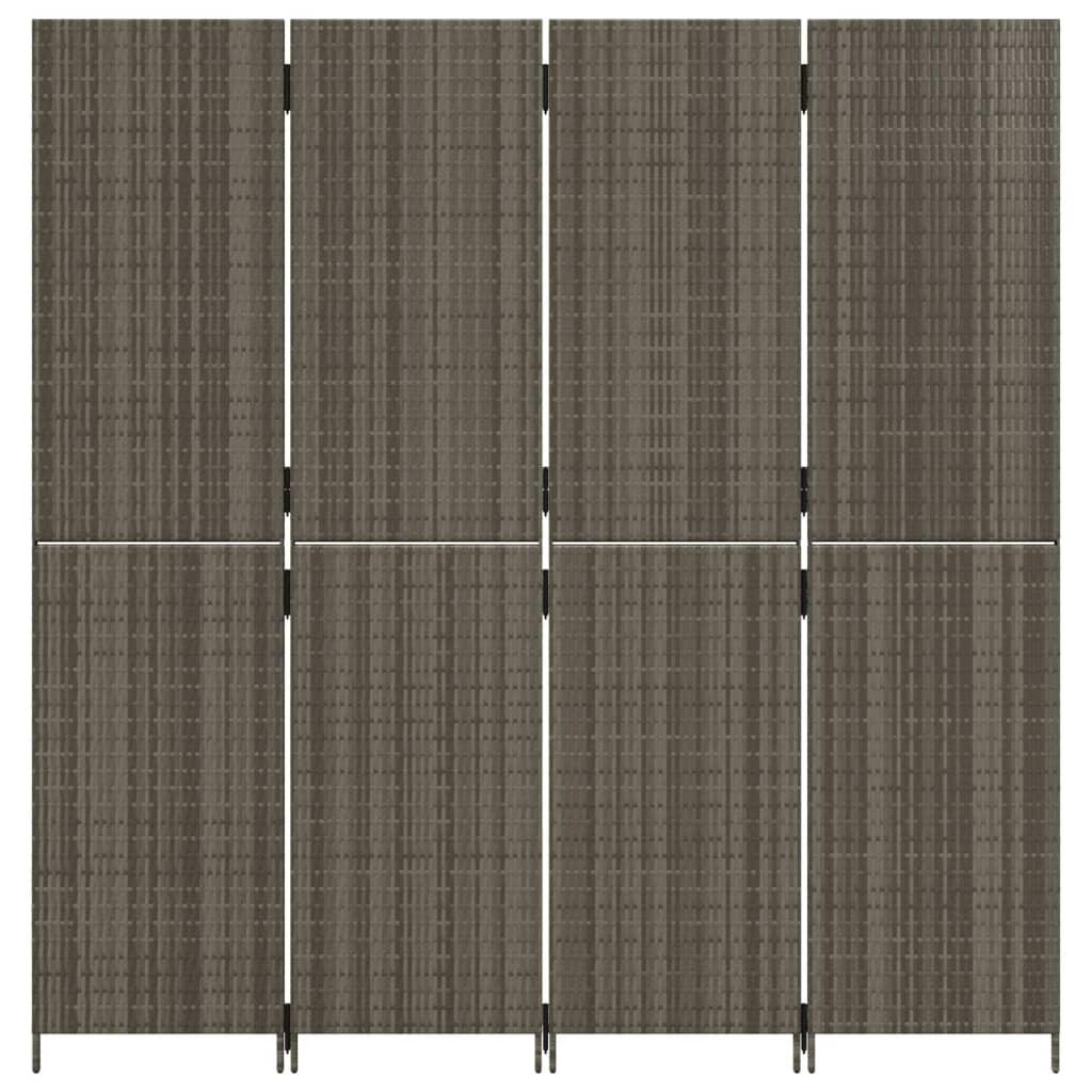 Divisorio per Ambienti a 4 Pannelli Grigio in Polyrattan