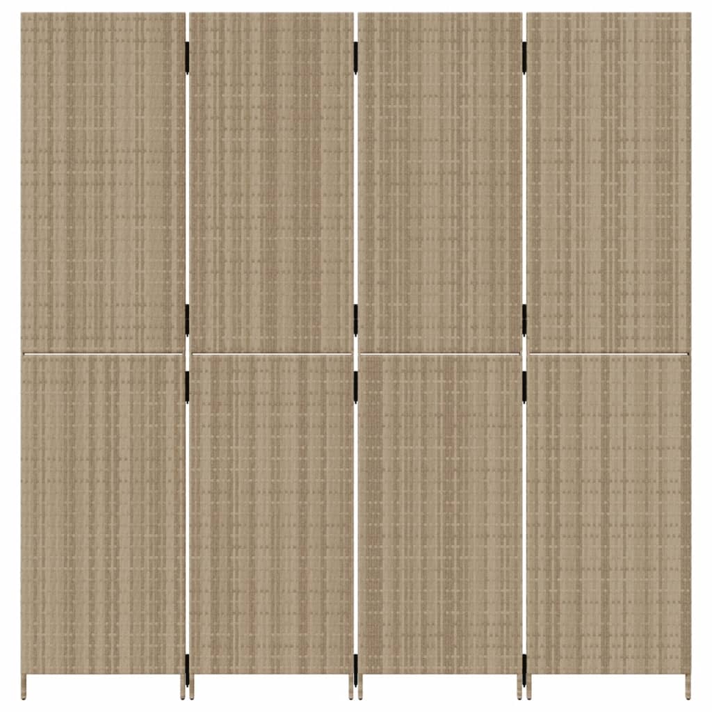 Divisorio per Ambienti a 4 Pannelli Beige in Polyrattan