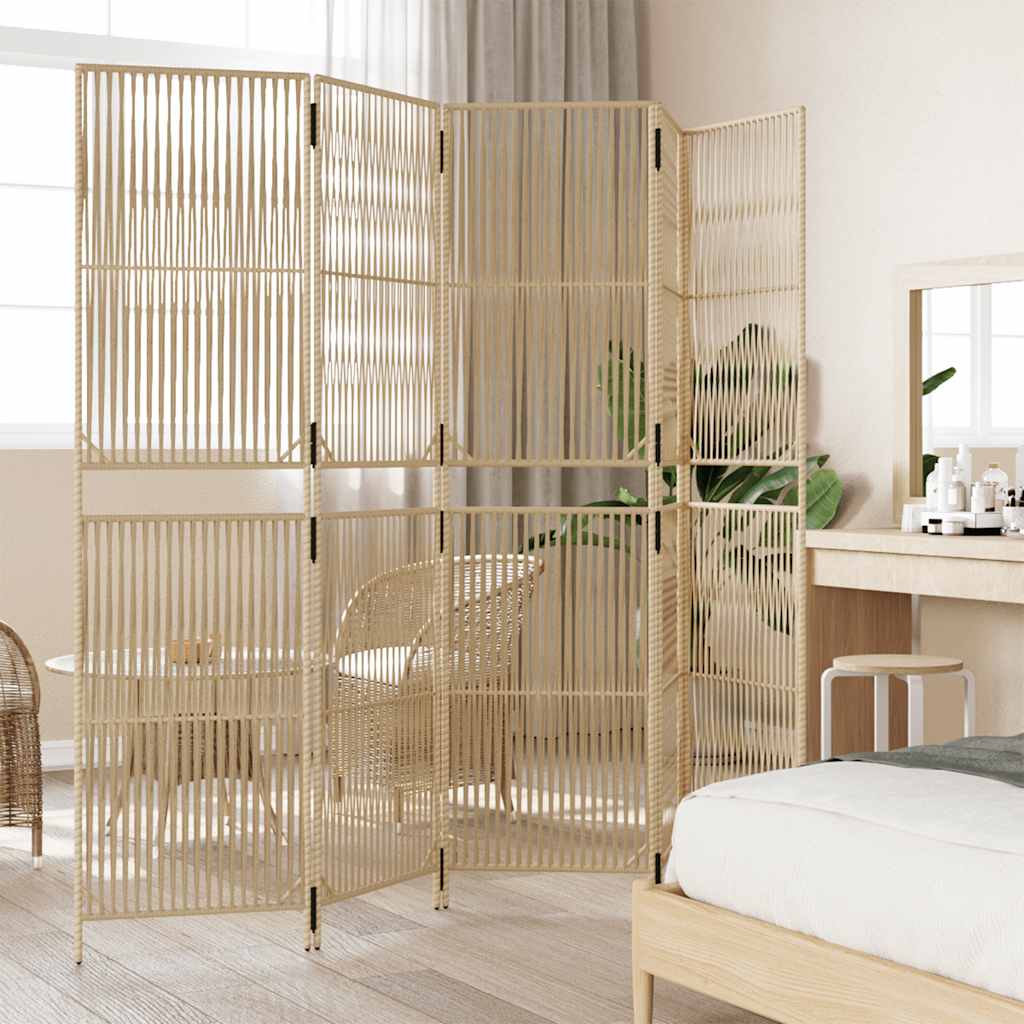 Divisorio per Ambienti a 5 Pannelli Beige in Polyrattan