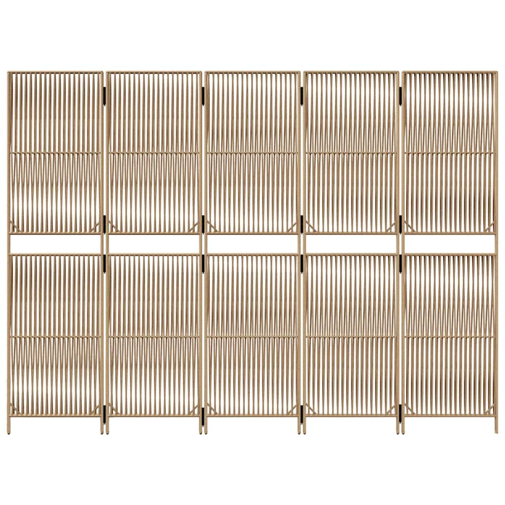 Divisorio per Ambienti a 5 Pannelli Beige in Polyrattan