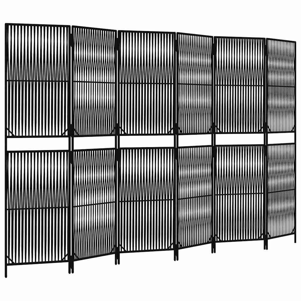 Divisorio per Ambienti a 6 Pannelli Nero in Polyrattan