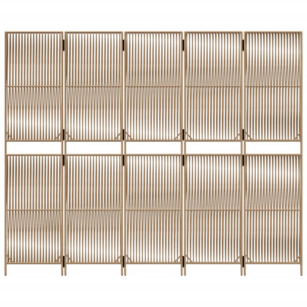 Divisorio per Ambienti a 5 Pannelli Beige in Polyrattan