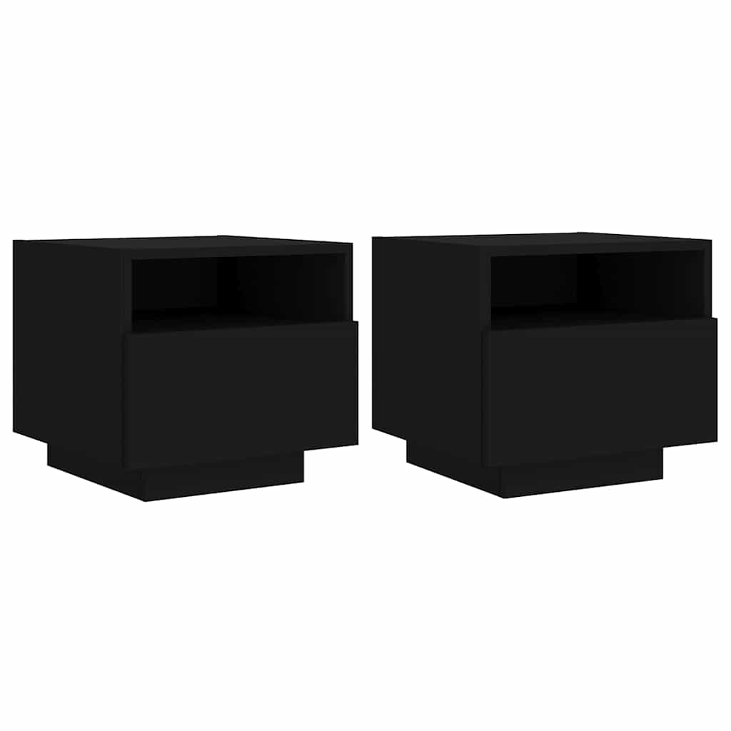 Comodini con Luci LED 2pz Neri 40x39x37 cm