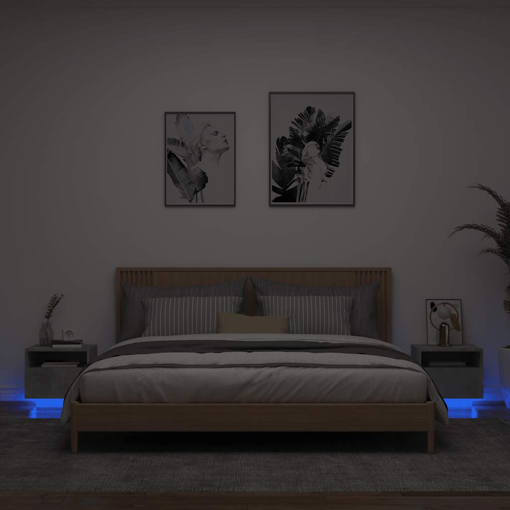 Comodini con Luci LED 2pz Grigio Cemento 40x39x37 cm