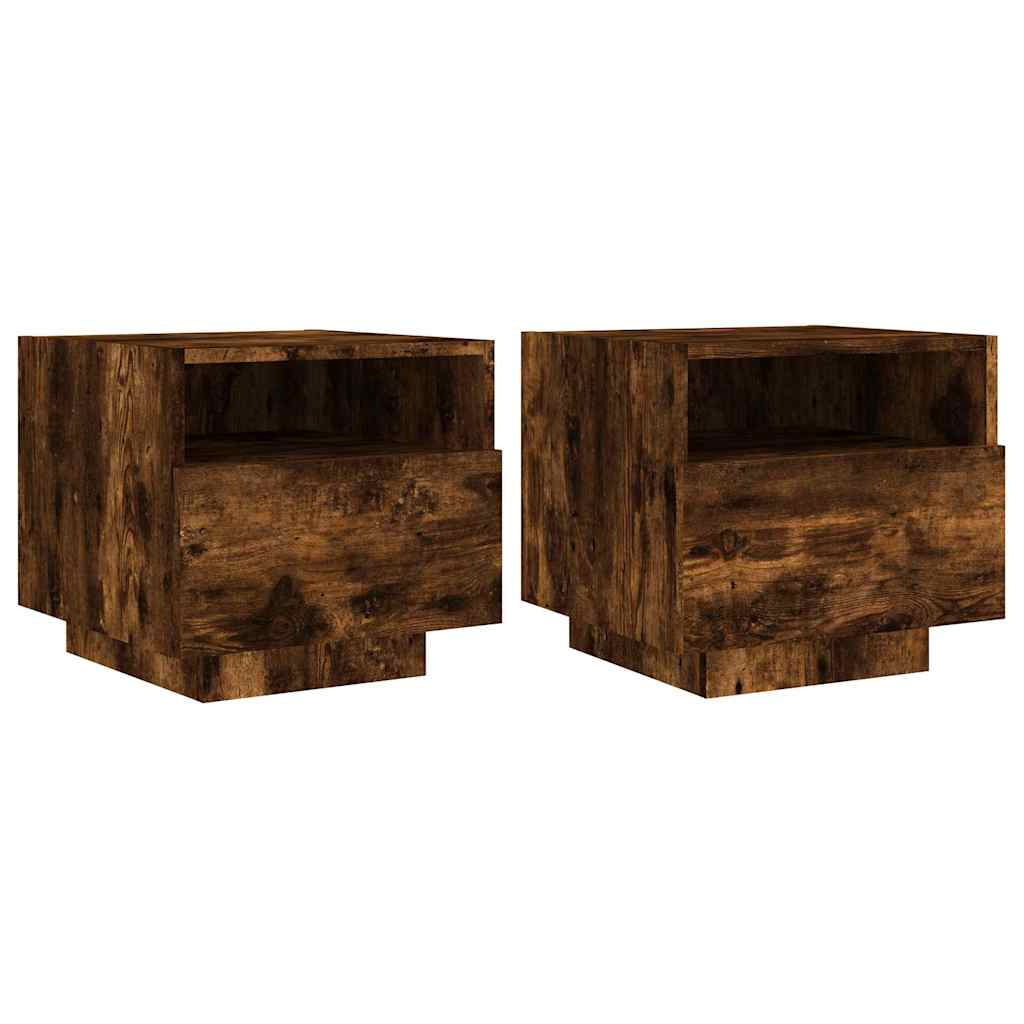 Comodini con Luci LED 2pz Rovere Fumo 40x39x37 cm