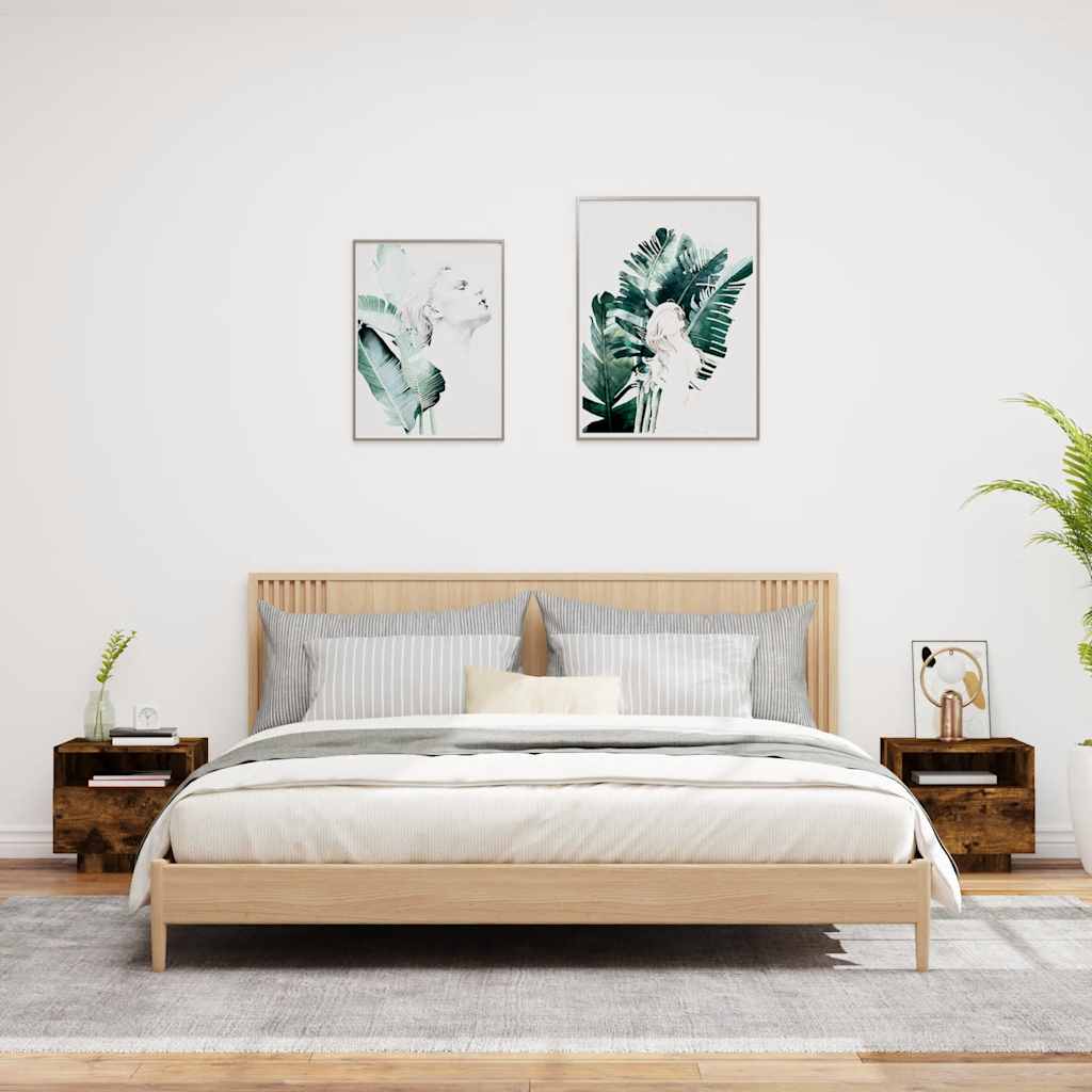 Comodini con Luci LED 2pz Rovere Fumo 40x39x37 cm