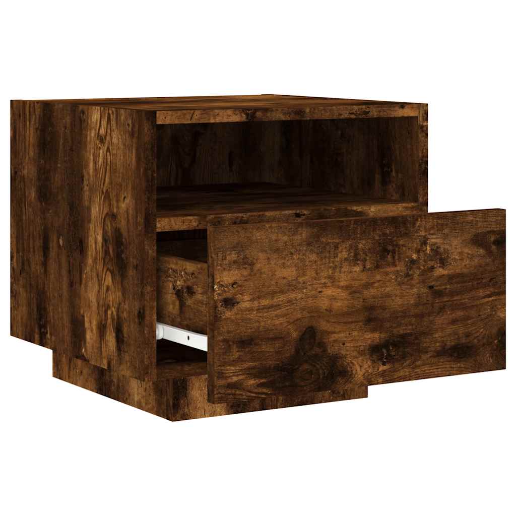 Comodini con Luci LED 2pz Rovere Fumo 40x39x37 cm