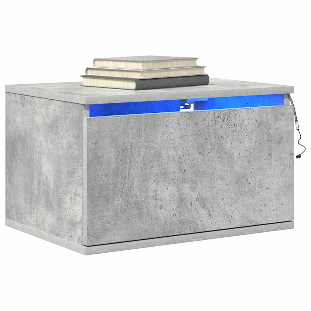 Comodino a Parete con Luci LED Grigio Cemento