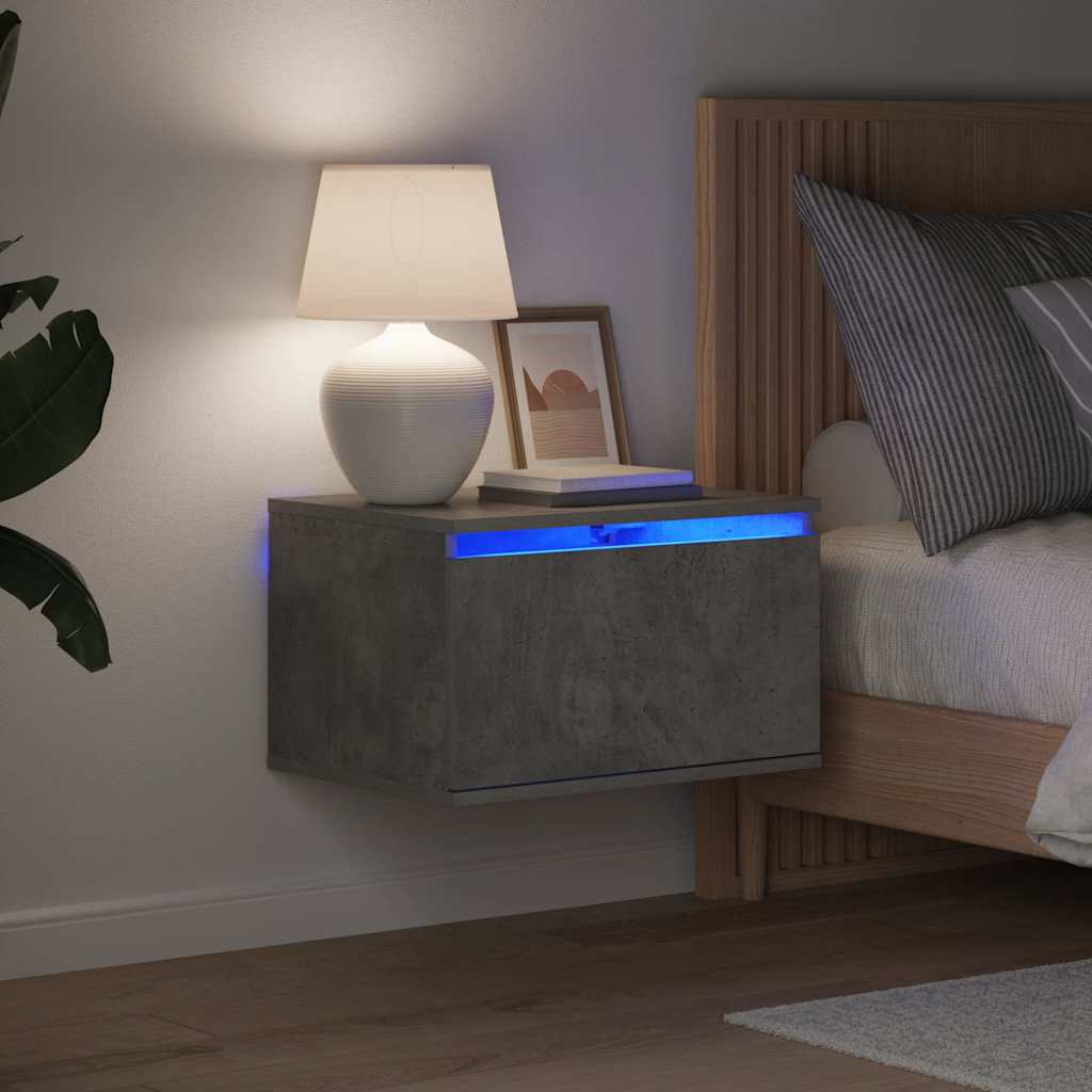 Comodino a Parete con Luci LED Grigio Cemento