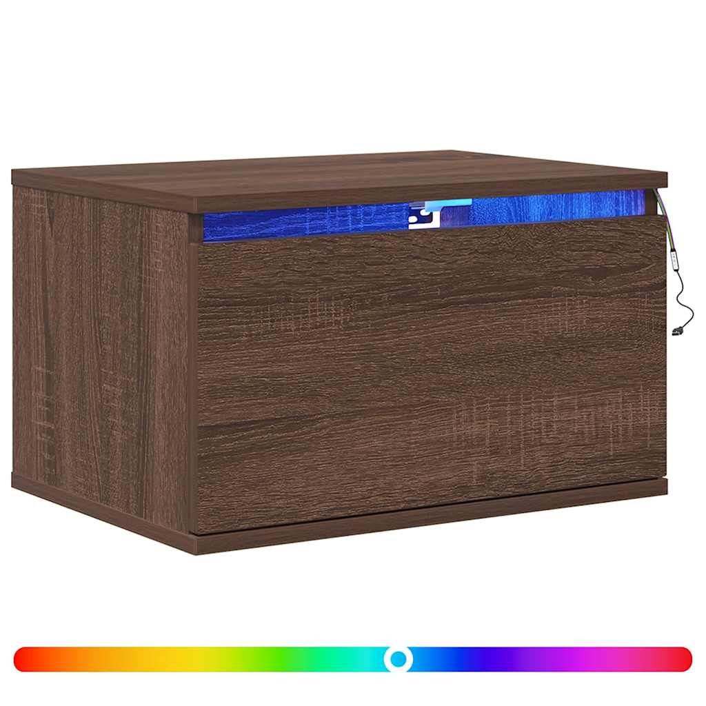 Comodino a Parete con luci LED Rovere Marrone