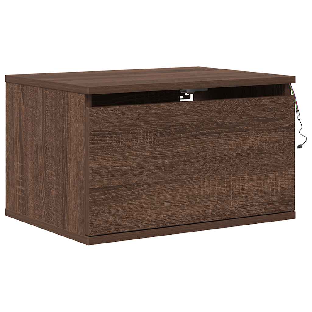 Comodino a Parete con luci LED Rovere Marrone