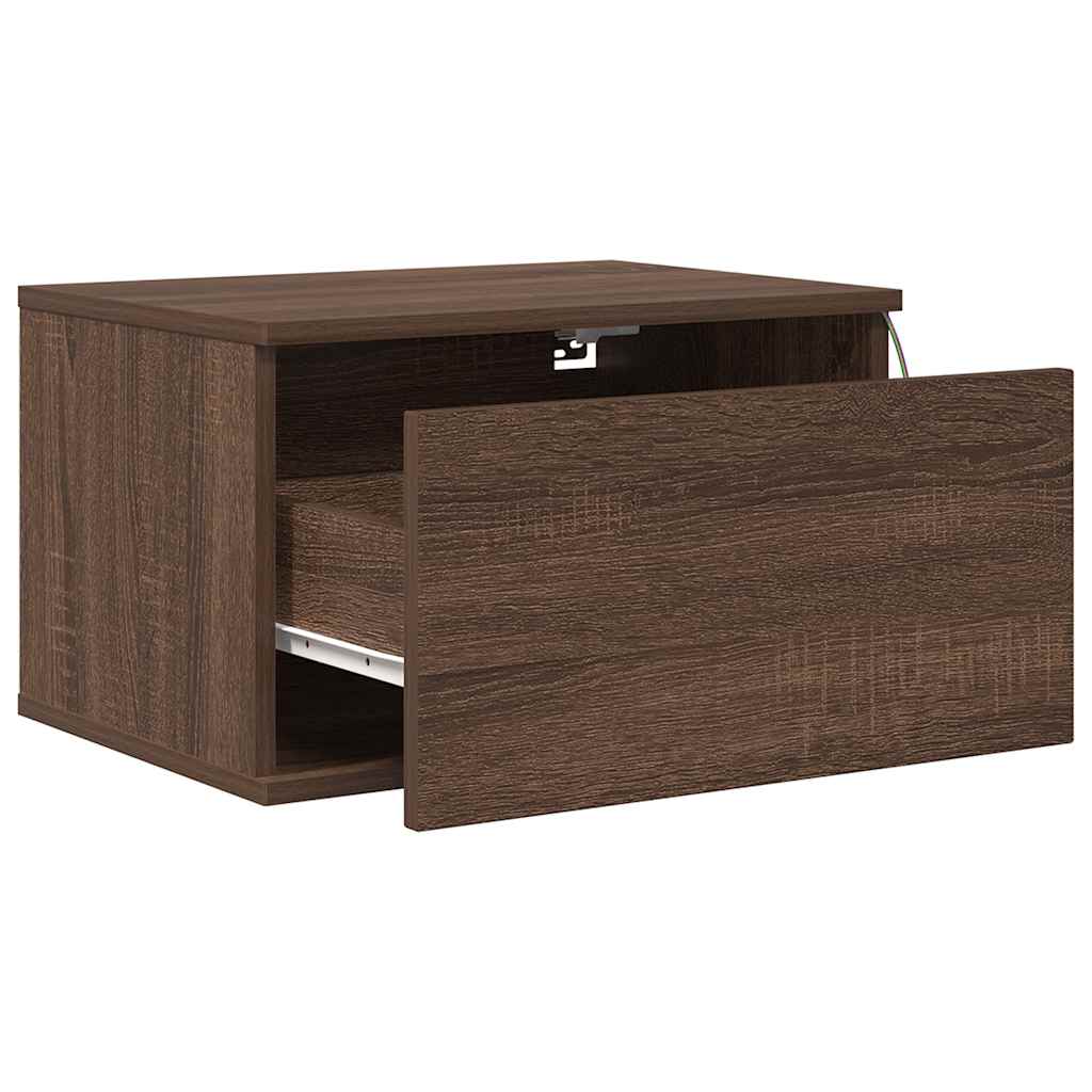 Comodino a Parete con luci LED Rovere Marrone