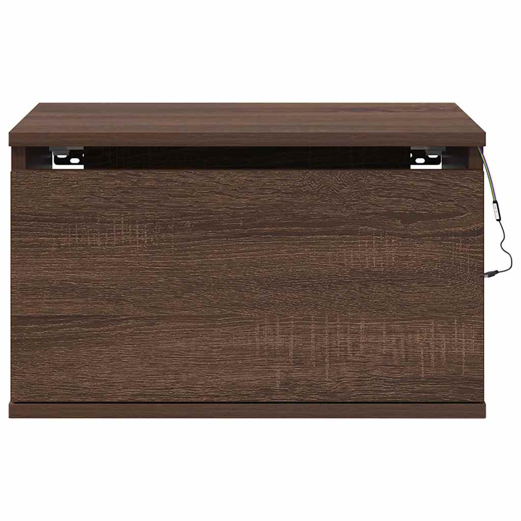 Comodino a Parete con luci LED Rovere Marrone