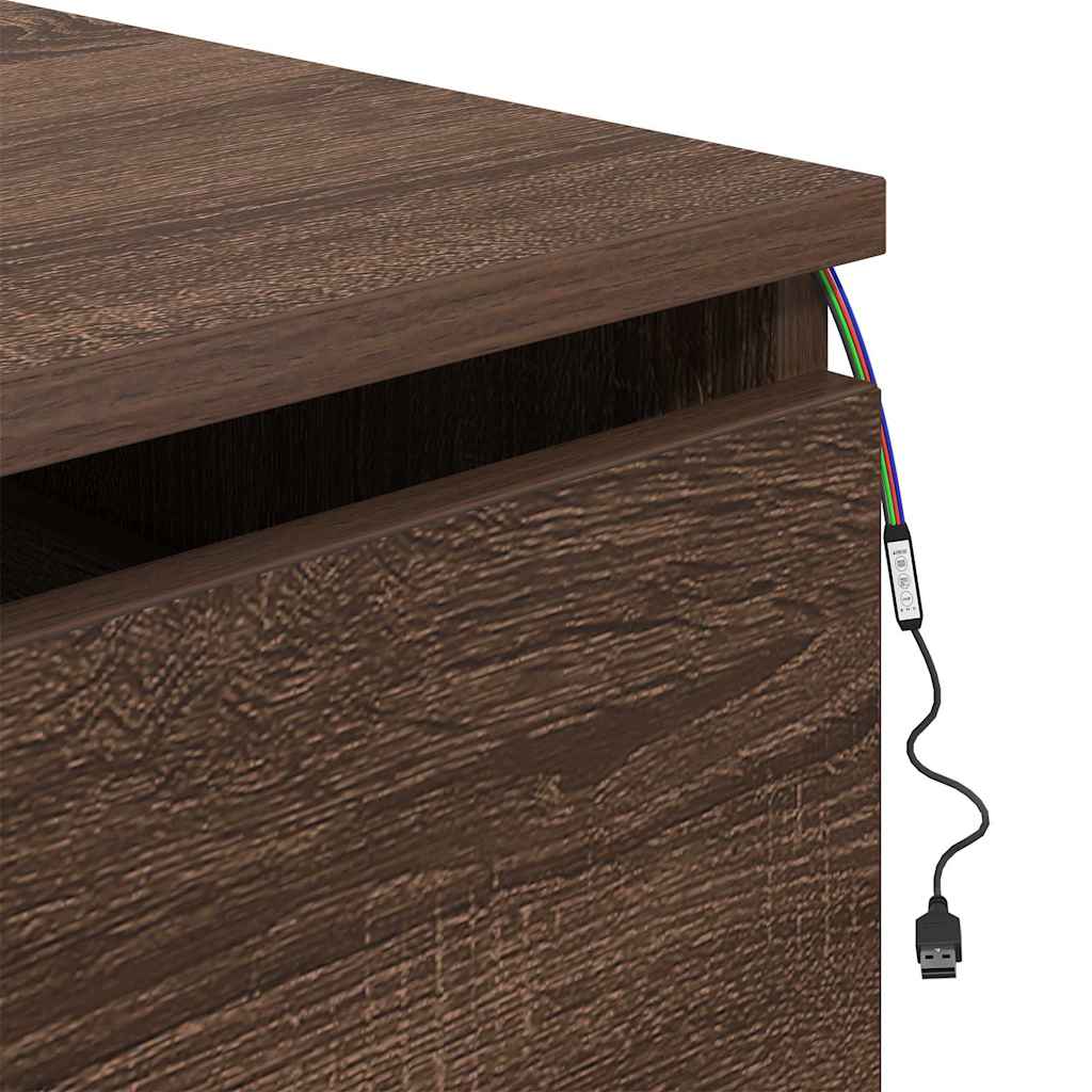 Comodino a Parete con luci LED Rovere Marrone
