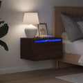 Comodino a Parete con luci LED Rovere Marrone