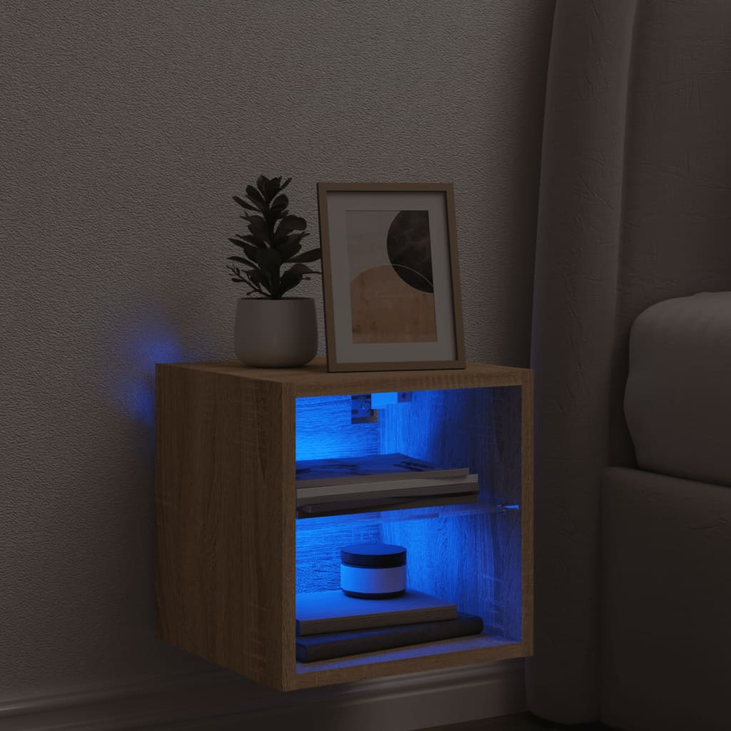 Mobile TV a Parete con Luci LED Rovere Sonoma 30x28,5x30 cm