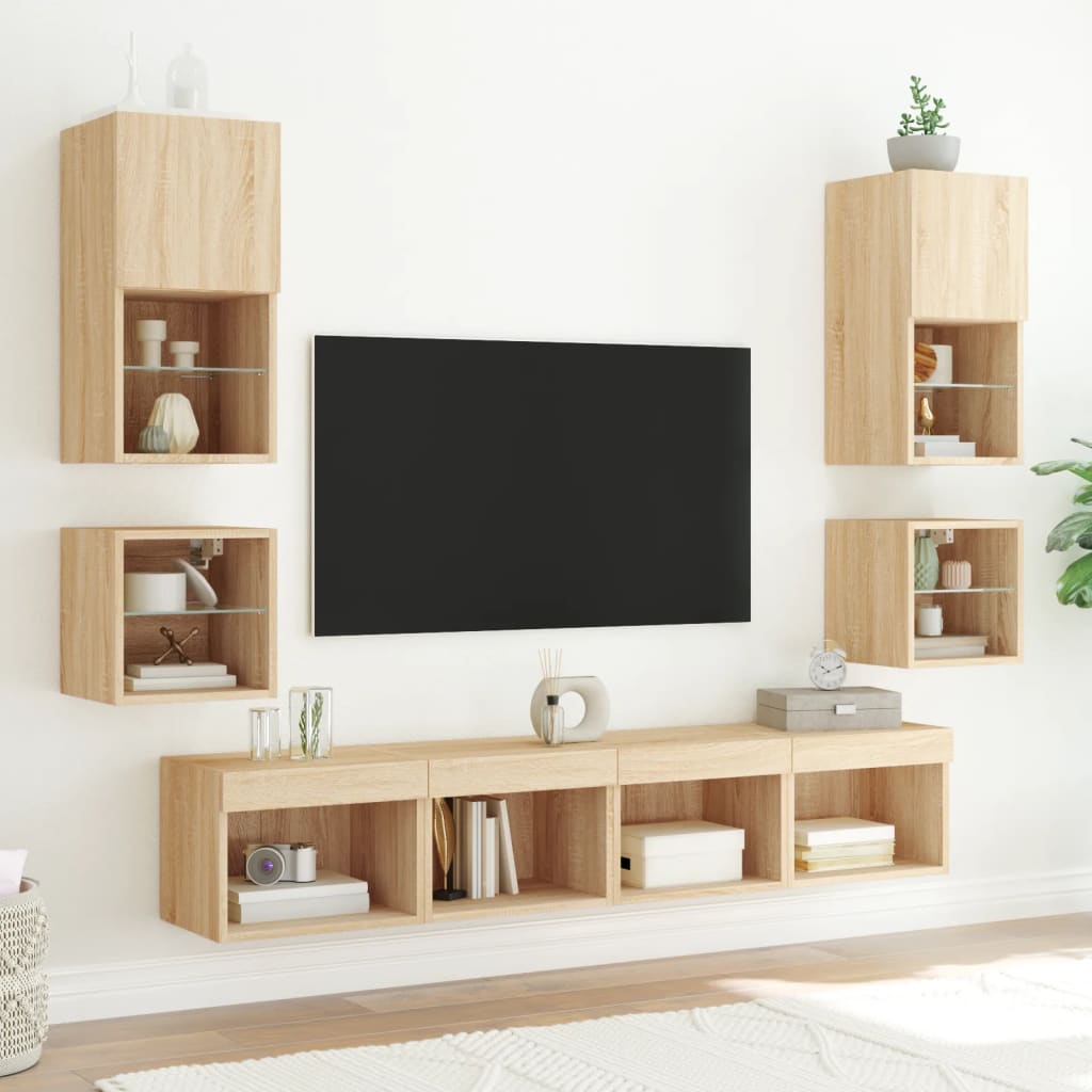 Mobile TV a Parete con Luci LED Rovere Sonoma 30x28,5x30 cm
