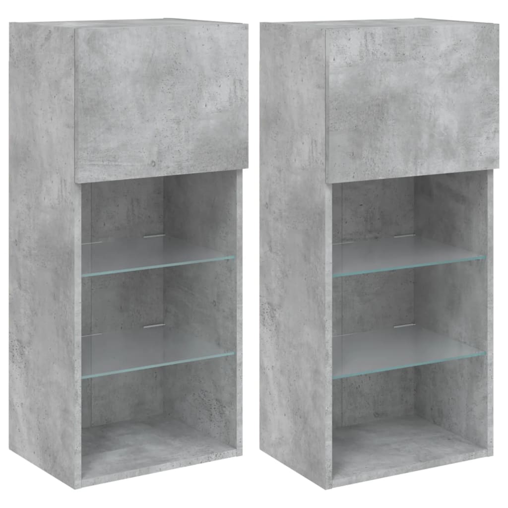 Mobili TV con Luci LED 2pz Grigio Cemento 40,5x30x90 cm