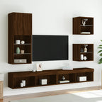 Comodino con Luci LED a Parete Rovere Marrone