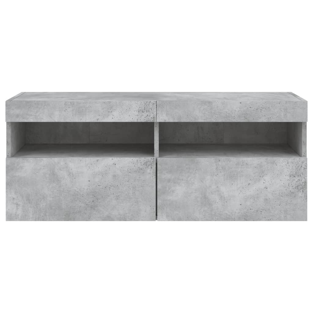 Mobile TV a Parete con Luci LED Grigio Cemento 100x30x40 cm