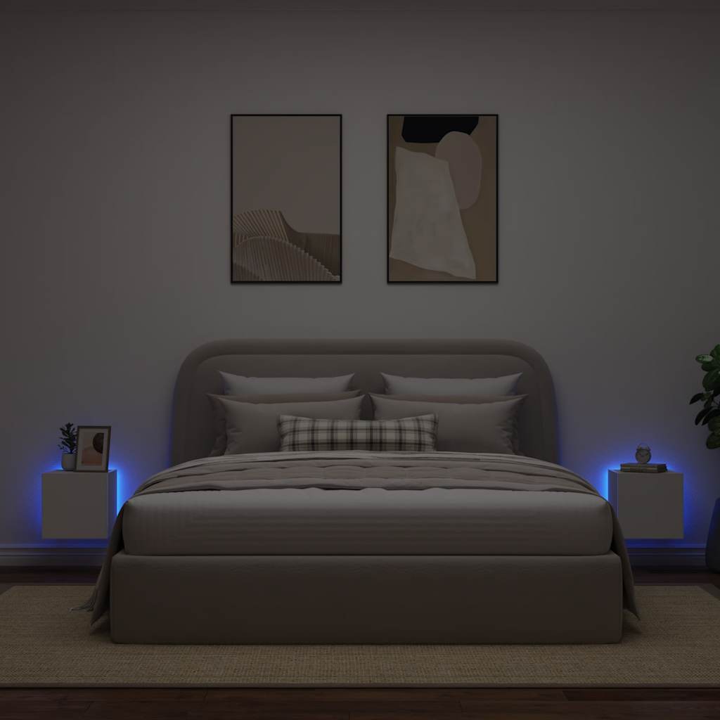 Mobili TV a Parete con Luci LED 2pz Bianchi 30,5x35x30 cm