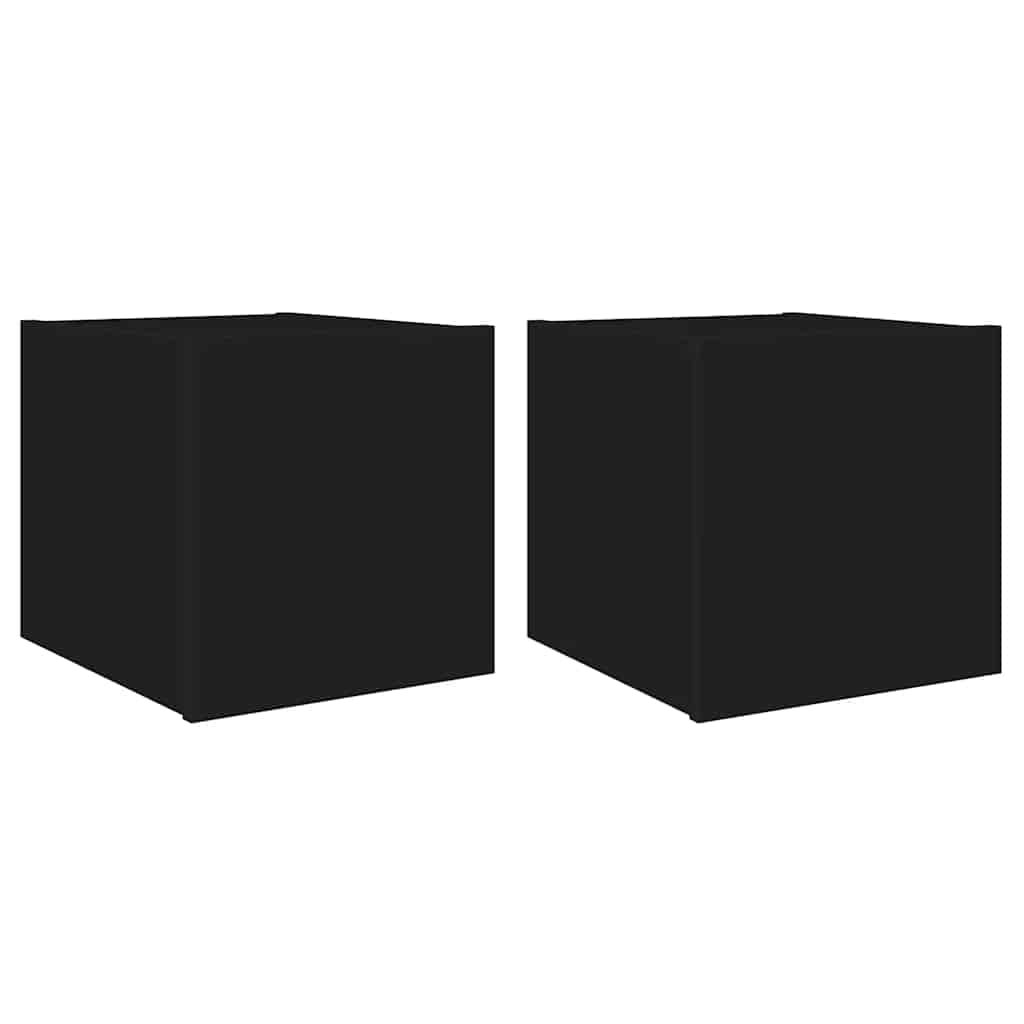 Mobili TV a Parete con Luci LED 2pz Neri 30,5x35x30 cm