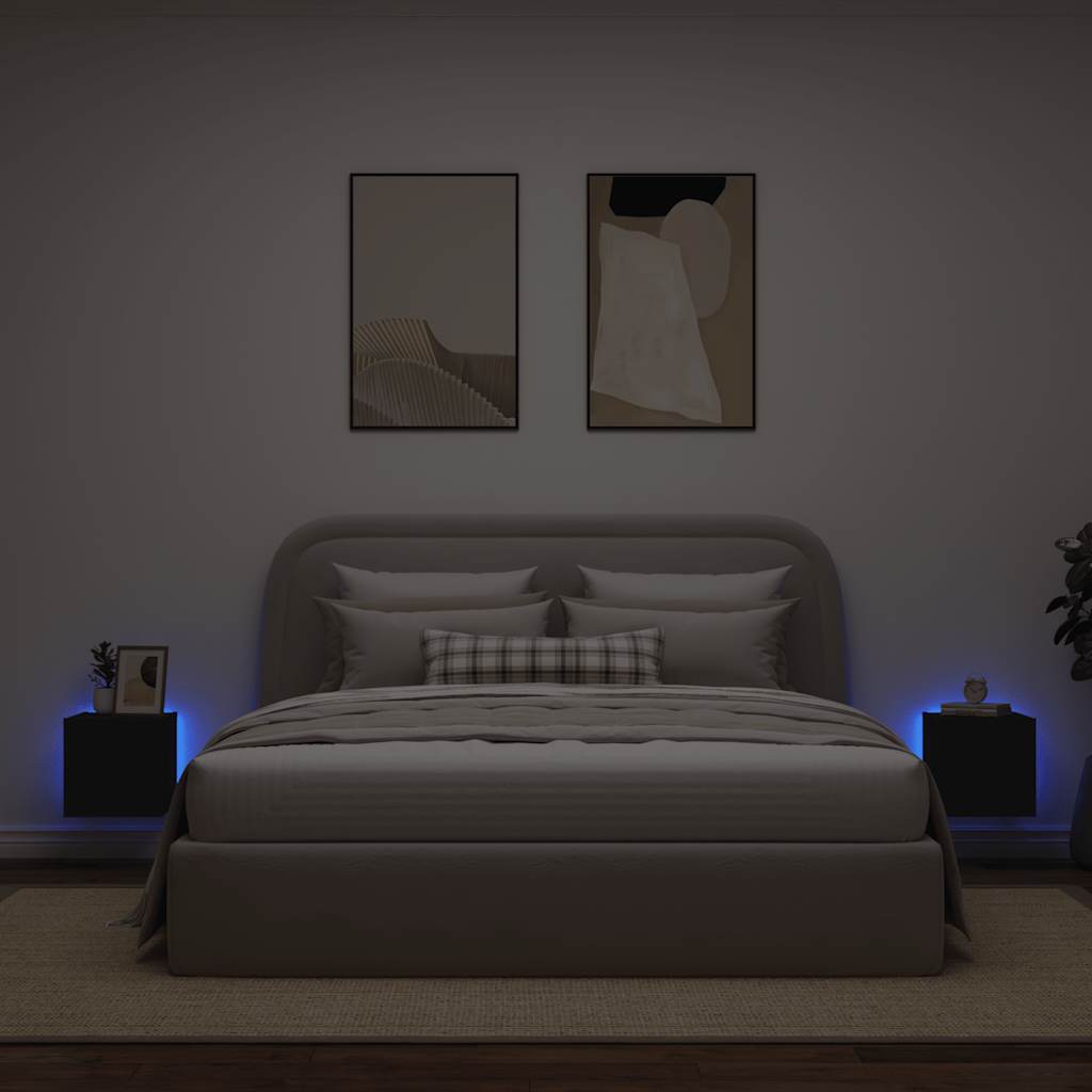 Mobili TV a Parete con Luci LED 2pz Neri 30,5x35x30 cm