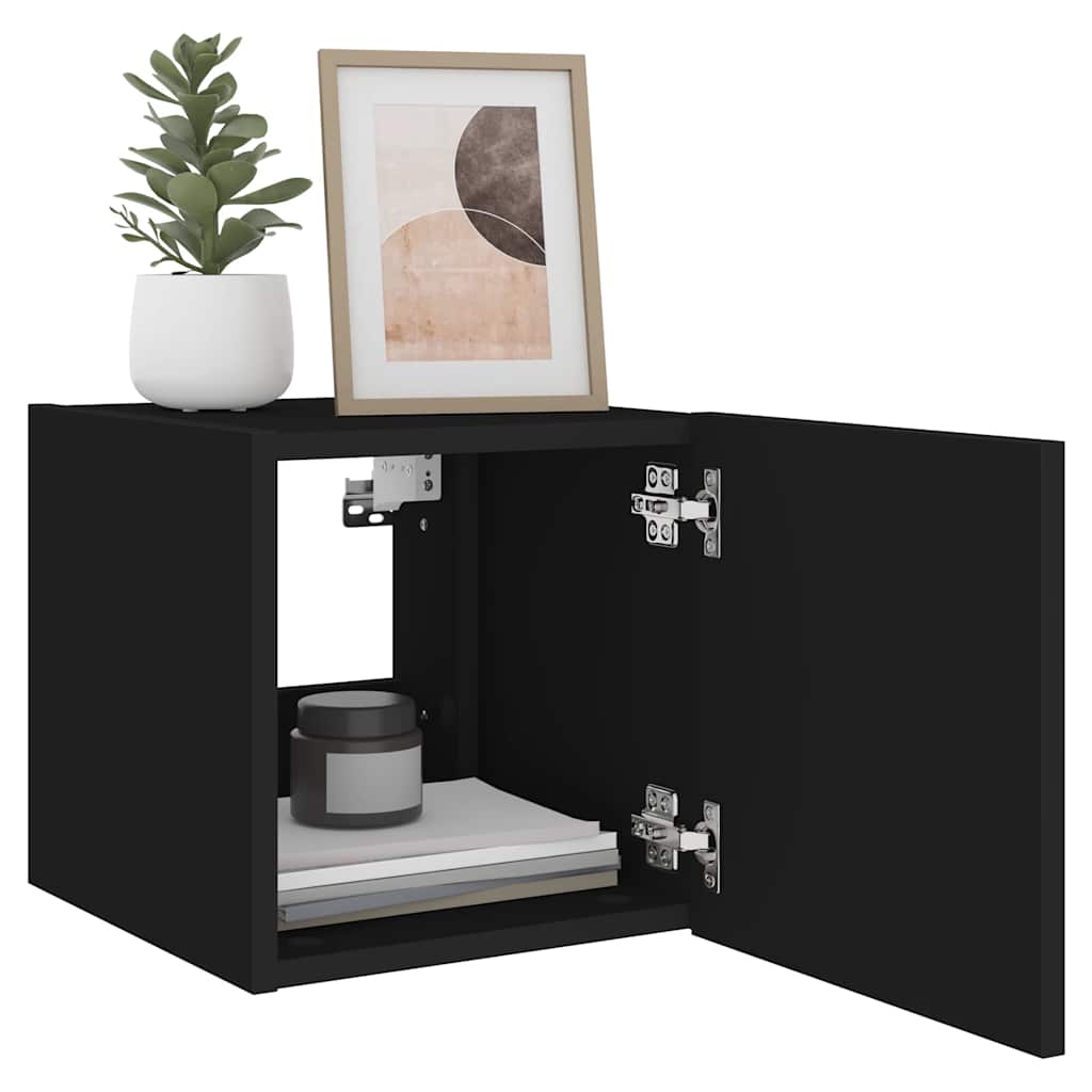 Mobili TV a Parete con Luci LED 2pz Neri 30,5x35x30 cm