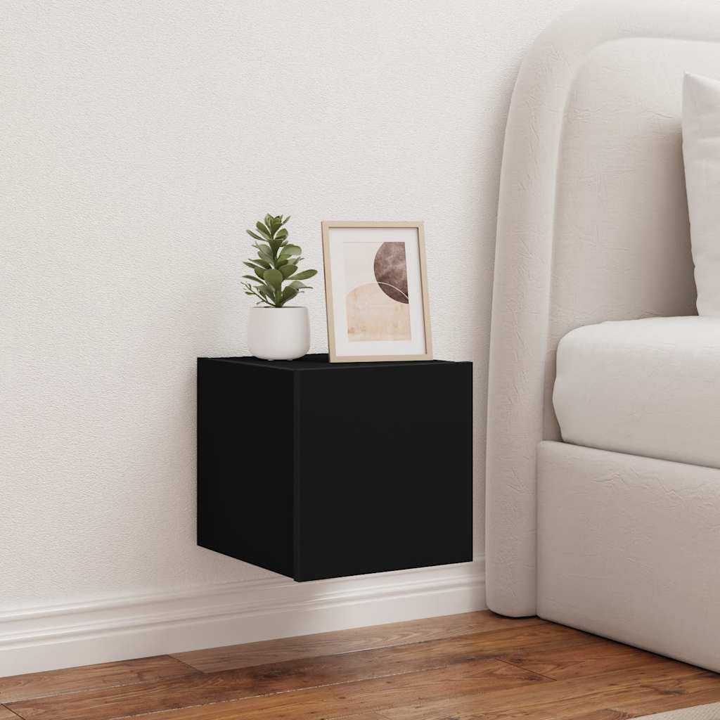 Mobili TV a Parete con Luci LED 2pz Neri 30,5x35x30 cm