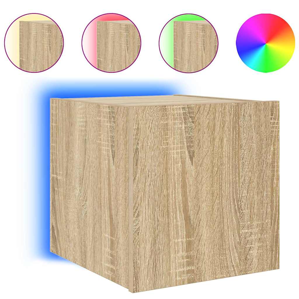 Mobile TV a Parete con Luci LED Rovere Sonoma 30,5x35x80 cm