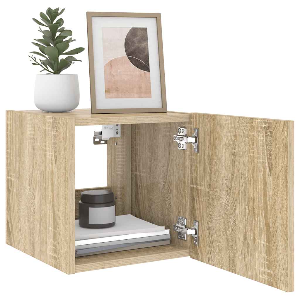 Mobile TV a Parete con Luci LED Rovere Sonoma 30,5x35x80 cm
