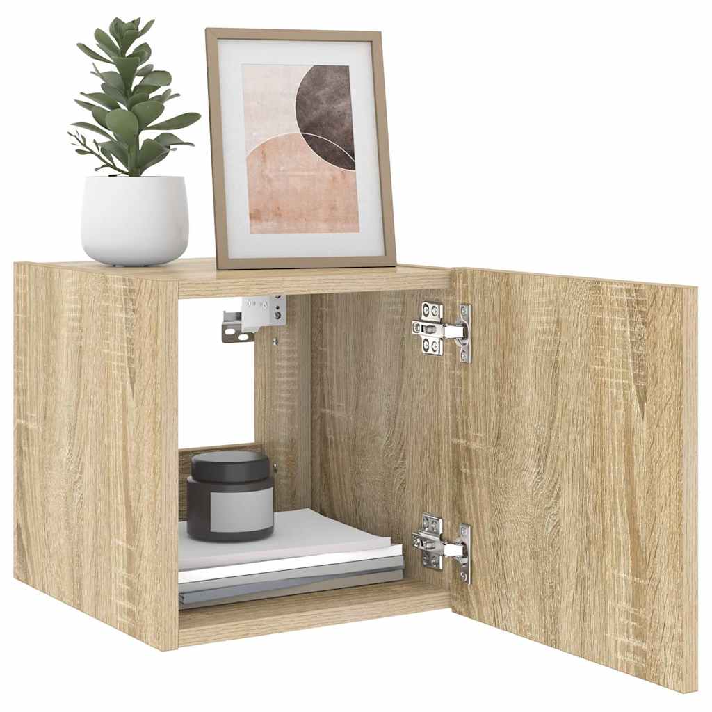 Mobili TV a Parete con Luci LED 2pz Rovere Sonoma 30,5x35x30 cm