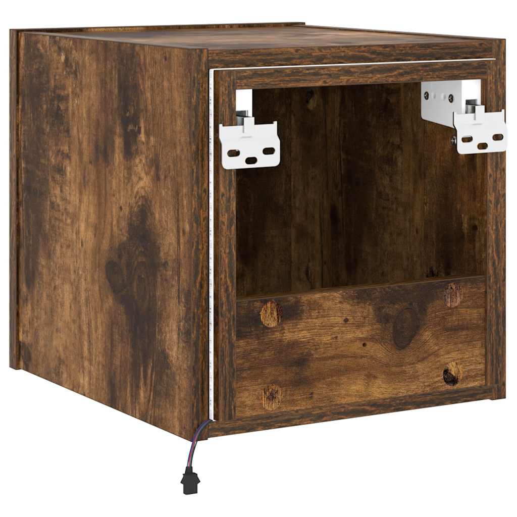 Mobile TV a Parete con Luci LED Rovere Fumo 30,5x35x30 cm