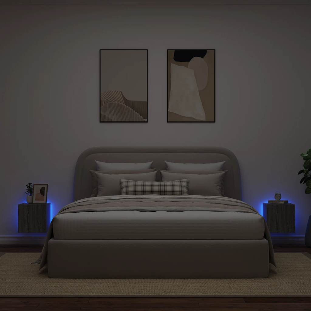 Mobili TV a Parete con Luci LED 2pz Grigio Sonoma 30,5x35x30 cm