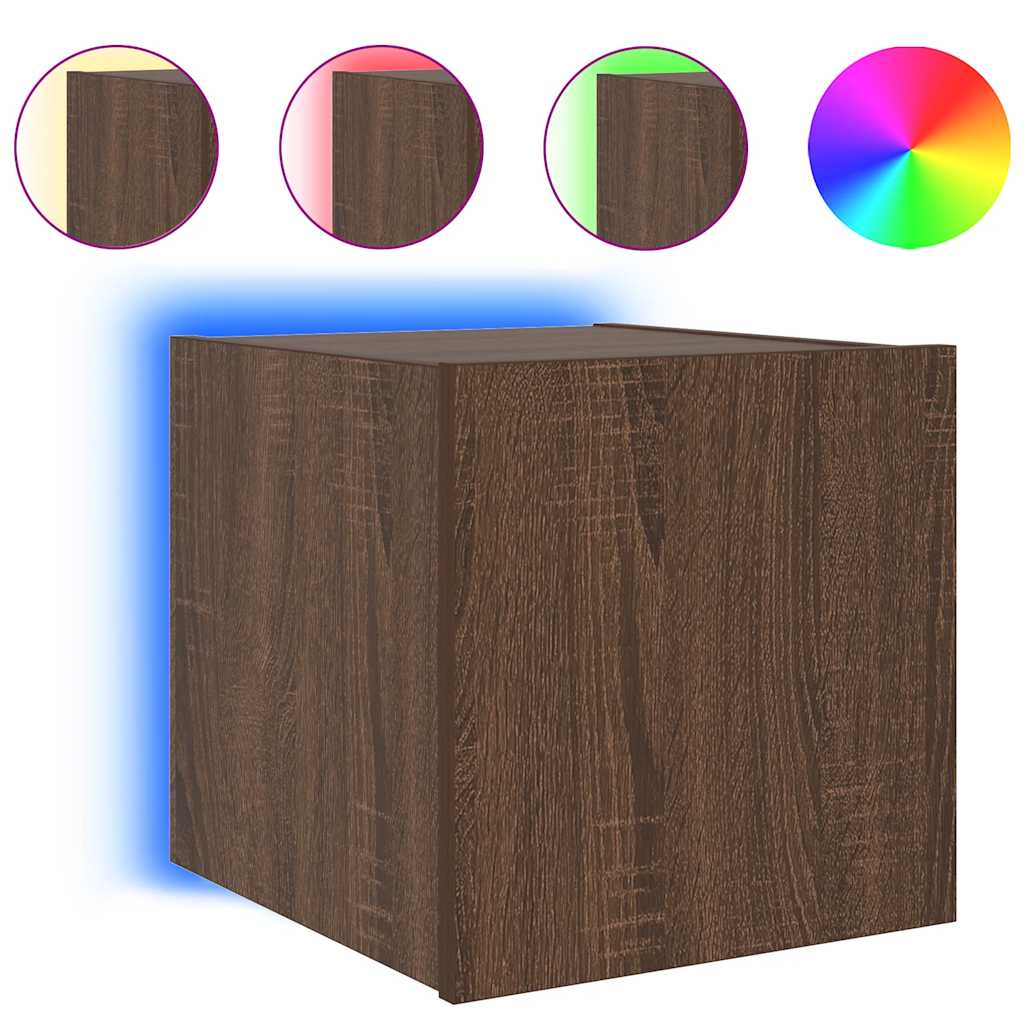 Mobile TV a Parete con Luci LED Rovere Marrone 30,5x35x30 cm