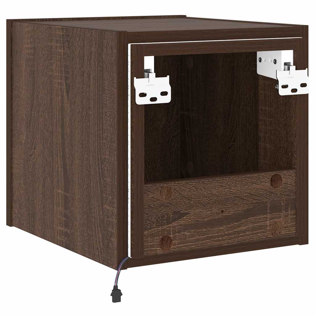 Mobile TV a Parete con Luci LED Rovere Marrone 30,5x35x30 cm