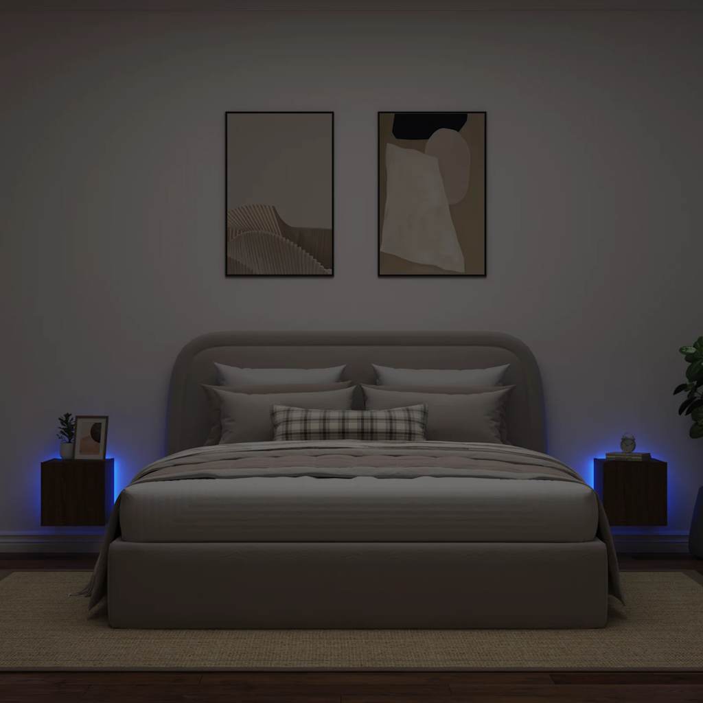 Mobili TV a Parete con Luci LED 2pz Rovere Marrone 30,5x35x30cm