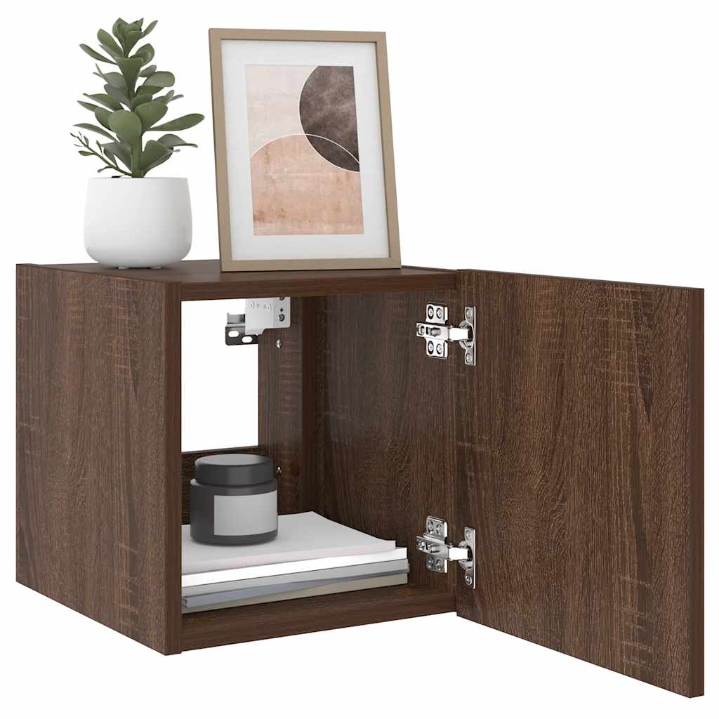 Mobili TV a Parete con Luci LED 2pz Rovere Marrone 30,5x35x30cm