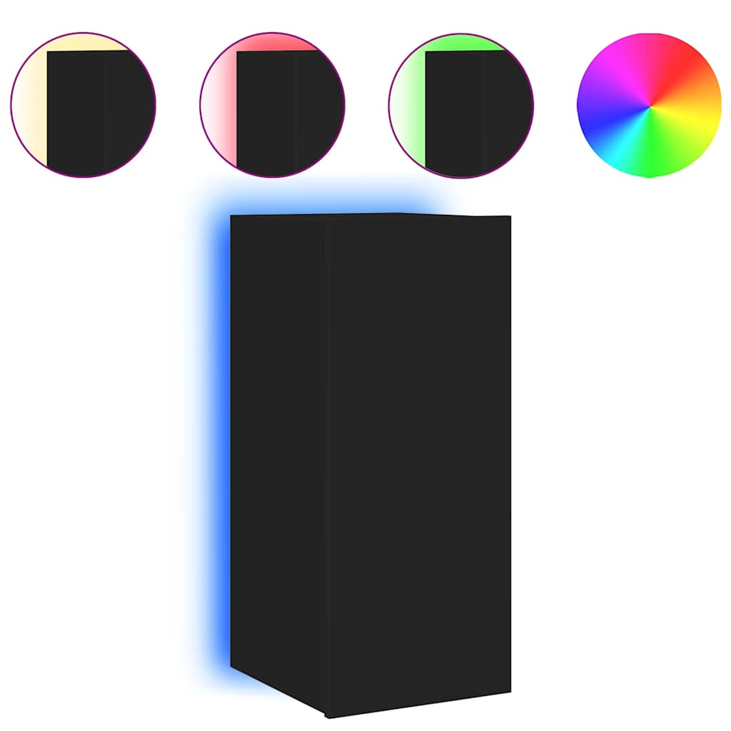 Mobile TV a Parete con Luci LED Nero 30,5x35x70 cm