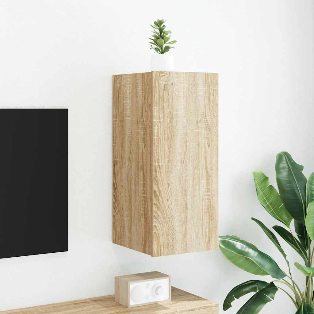 Mobile TV a Parete con Luci LED Rovere Sonoma 30,5x35x70 cm