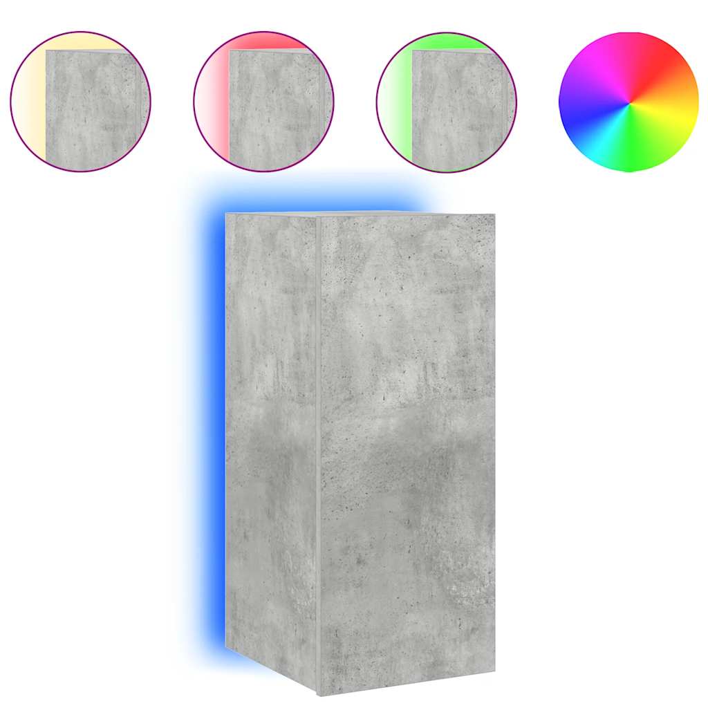 Mobile TV a Parete con Luci LED Grigio Cemento 30,5x35x70 cm