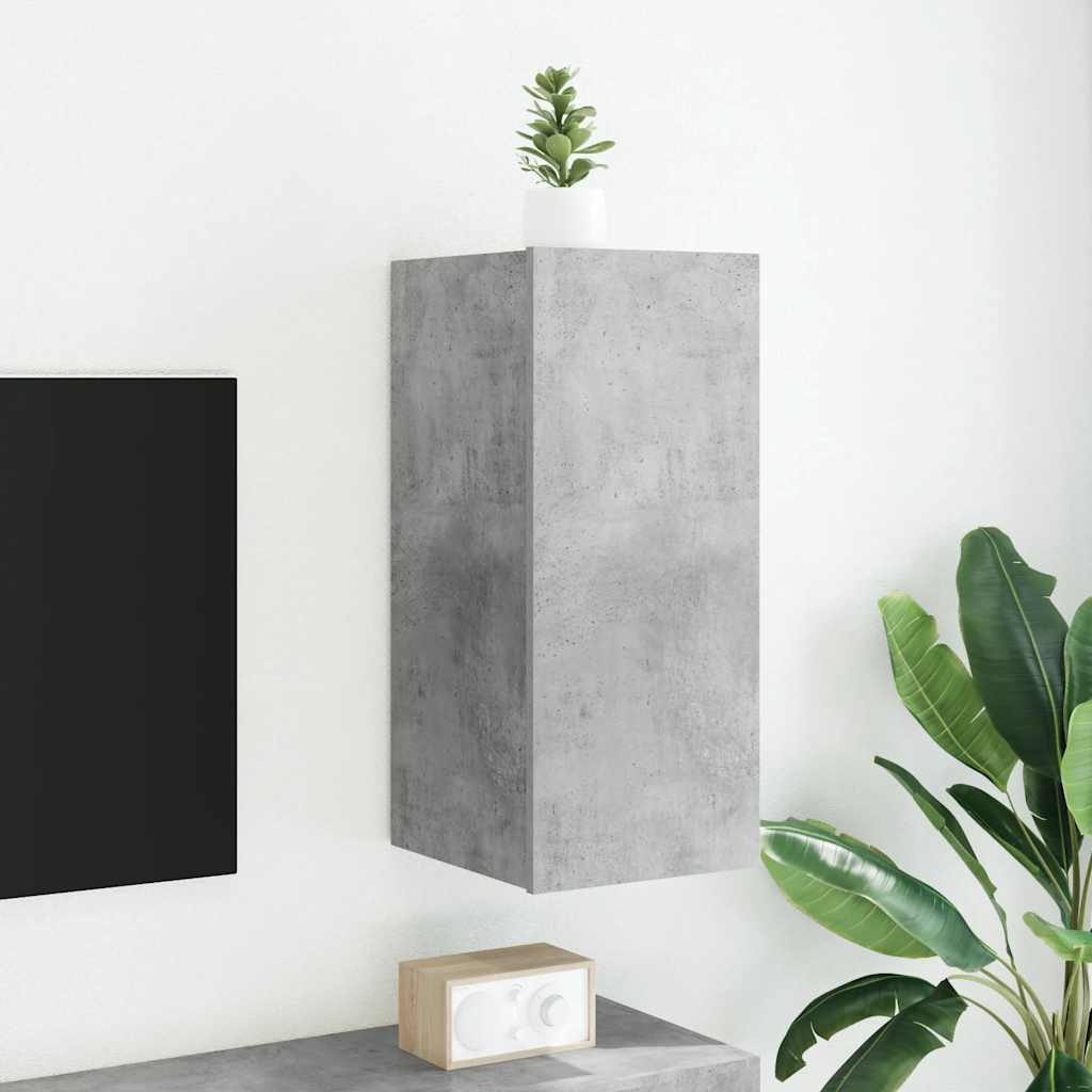 Mobile TV a Parete con Luci LED Grigio Cemento 30,5x35x70 cm