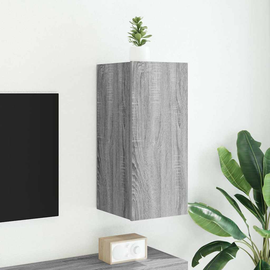Mobile TV a Parete con Luci LED Grigio Sonoma 30,5x35x70 cm
